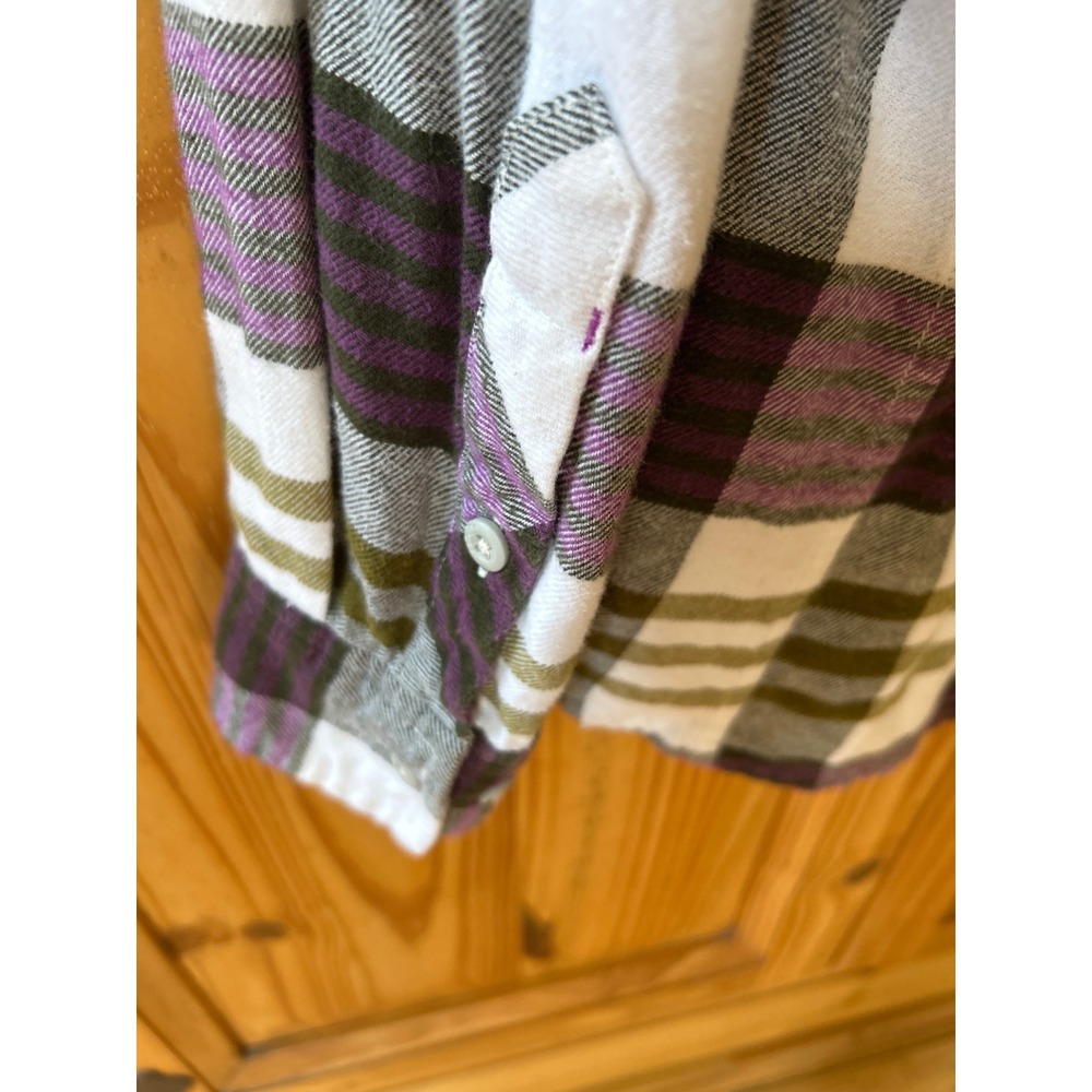 Stio Womens Plaid Flannel Shirt Purple Olive Green Cotton Button Down Medium - Picture 6 of 7